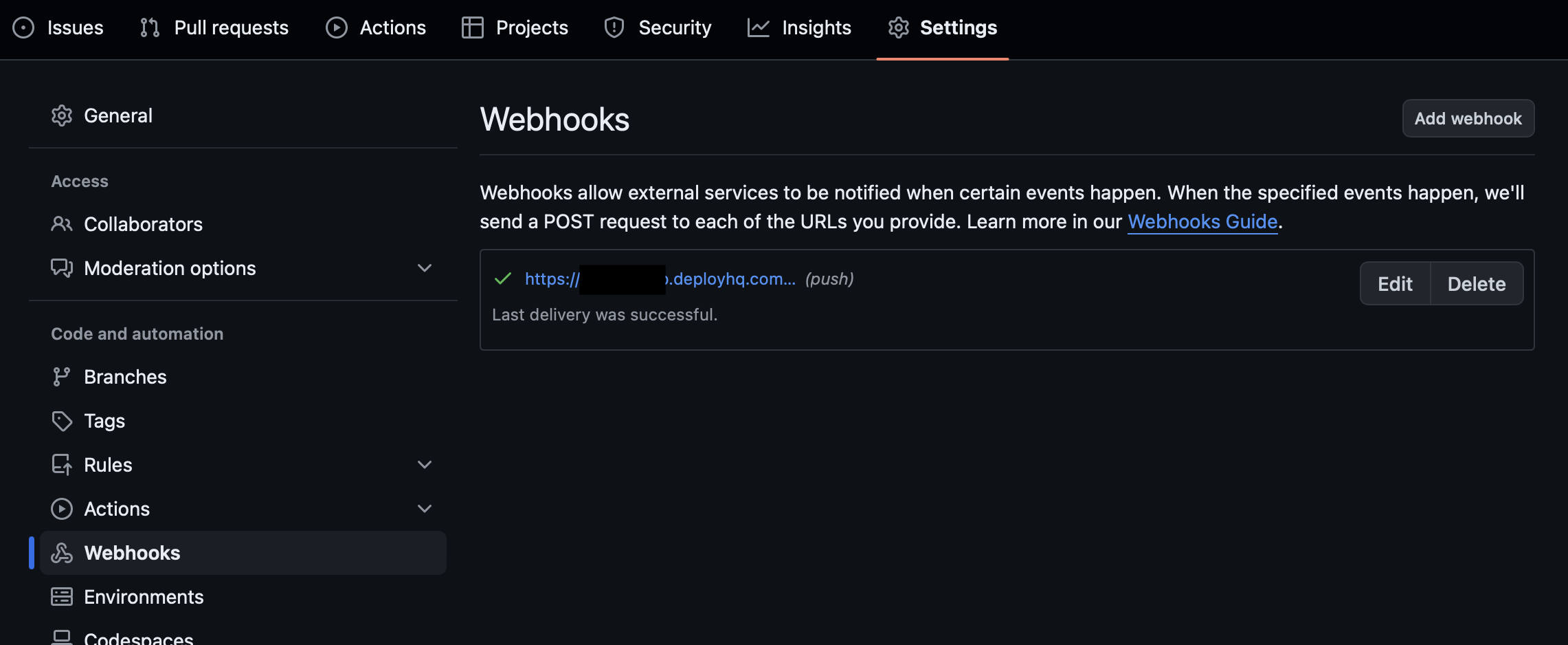 Location of the GitHub repository webhooks